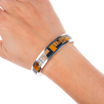 6.25" Donald Douglas Navajo sterling silver black jade, tigers eye cuff bracelet