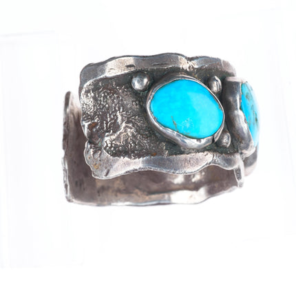 7" Chief Shatka Bear-Step vintage sterling silver turquoise row cuff bracelet