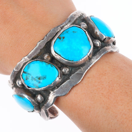 7" Chief Shatka Bear-Step vintage sterling silver turquoise row cuff bracelet