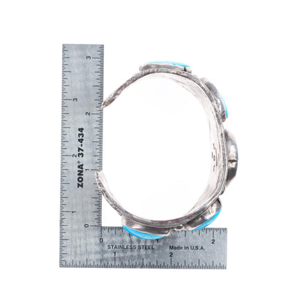 7" Chief Shatka Bear-Step vintage sterling silver turquoise row cuff bracelet