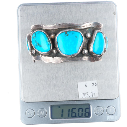 7" Chief Shatka Bear-Step vintage sterling silver turquoise row cuff bracelet