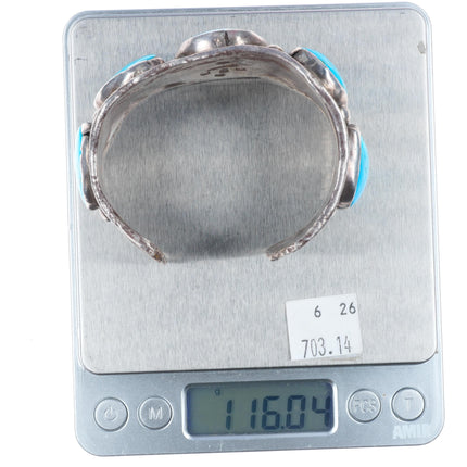 7" Chief Shatka Bear-Step vintage sterling silver turquoise row cuff bracelet