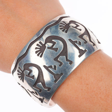 6.3" vintage Navajo sterling silver Kokopelli wide domed cuff bracelet
