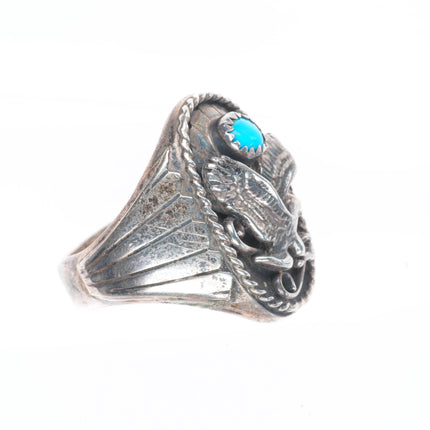 sz12 BJ Vintage Navajo sterling silver turquoise eagle men's ring