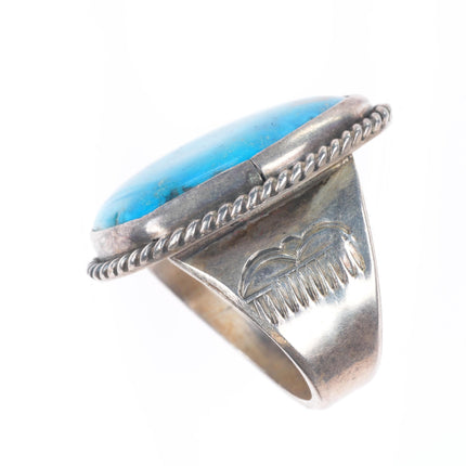 sz12 vintage navajo cloud stamped rope bezel sterling silver turquoise ring