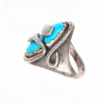 sz11.75 vintage Effie Calavaza Zuni sterling silver 2 stone turquoise snake ring
