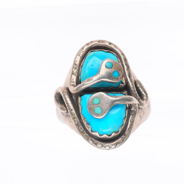 sz11.75 vintage Effie Calavaza Zuni sterling silver 2 stone turquoise snake ring
