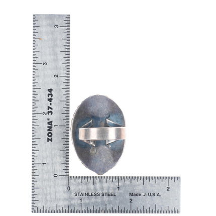 sz11 vintage Navajo carved turquoise sterling silver ring with nice matrix