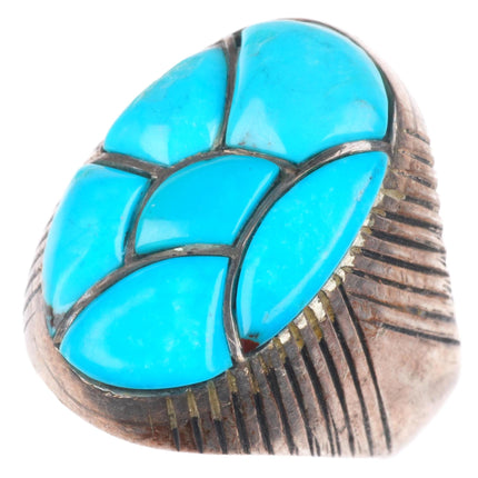 sz12 vintage Zuni sterling silver turquoise cobblestone inlay men's ring