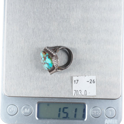 sz5.5 vintage southwestern brutalist high grade turquoise sterling silver ring