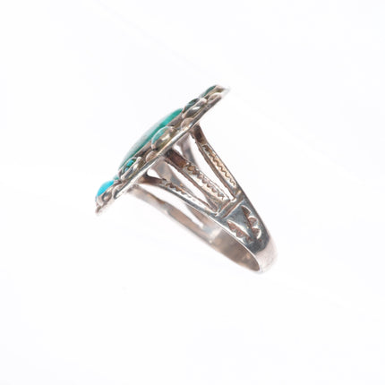 sz9 c1940's vintage Zuni sterling silver turquoise satellite cluster ring