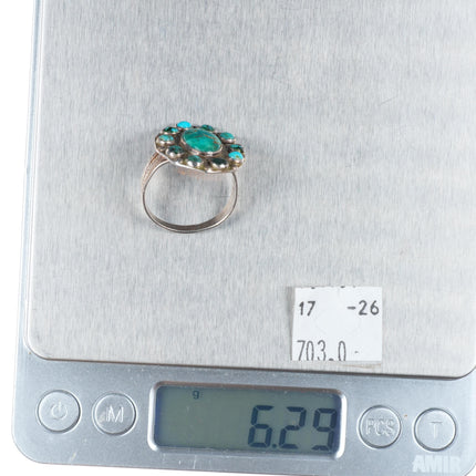 sz9 c1940's vintage Zuni sterling silver turquoise satellite cluster ring