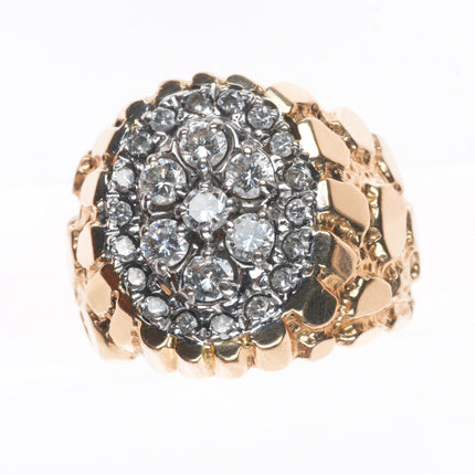 sz11 14k gold natural diamond vintage nugget men's ring