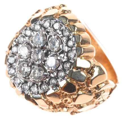 sz11 14k gold natural diamond vintage nugget men's ring