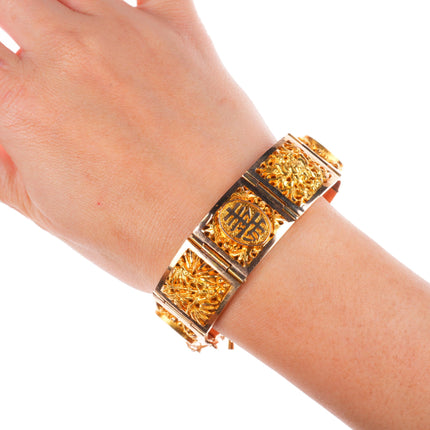 7" Heavy vintage Chinese 18k gold auspicious symbols link bracelet