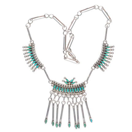 A&E Nastacio Zuni vintage sterling silver needlepoint turquoise bib necklace
