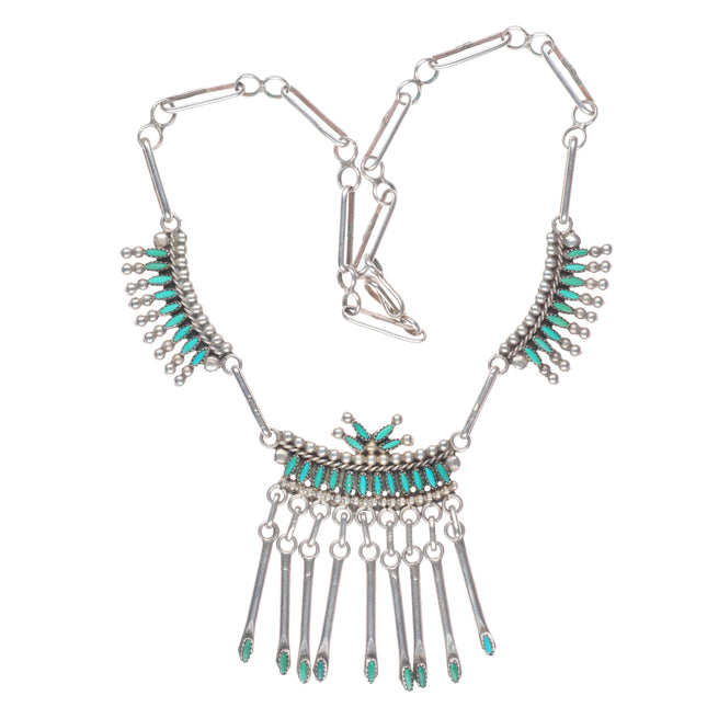 A&E Nastacio Zuni vintage sterling silver needlepoint turquoise bib necklace