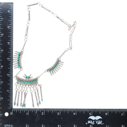 A&E Nastacio Zuni vintage sterling silver needlepoint turquoise bib necklace