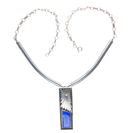 Vintage Benny Ration Navajo sterling silver lapis lazuli pendant necklace
