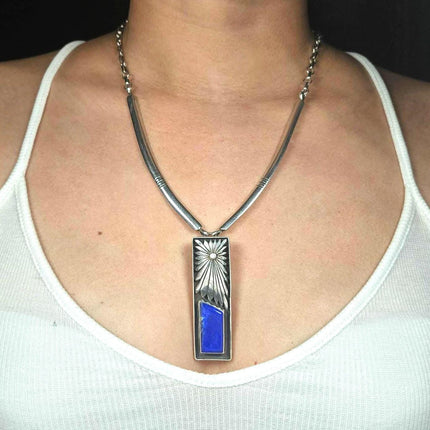 Vintage Benny Ration Navajo sterling silver lapis lazuli pendant necklace