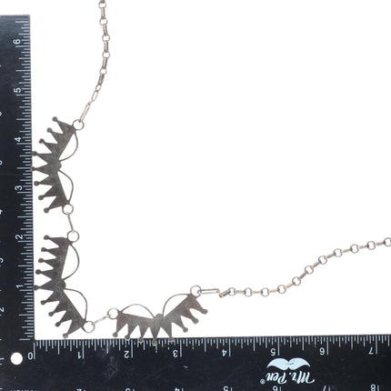 c1950 Vintage Zuni sterling silver snake eye turquoise bib style necklace