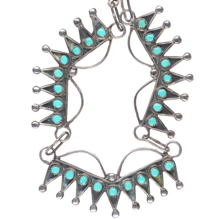 c1950 Vintage Zuni sterling silver snake eye turquoise bib style necklace
