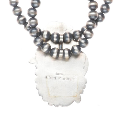 Alfred Martinez Navajo sterling silver beaded pendant necklace with nice turquoise