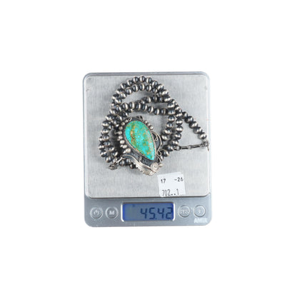 Alfred Martinez Navajo sterling silver beaded pendant necklace with nice turquoise