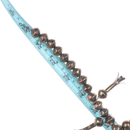 Navajo sterling silver Bisbee turquoise stamped beads squash blossom necklace