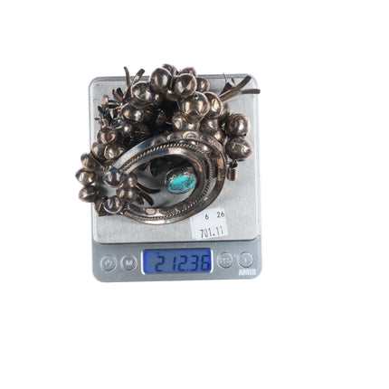 Navajo sterling silver Bisbee turquoise stamped beads squash blossom necklace