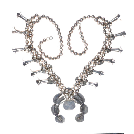 c1950 Navajo sterling silver high grade turquoise beaded squash blossom necklace