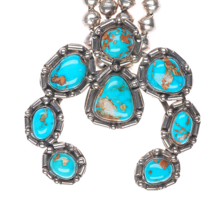 c1950 Navajo sterling silver high grade turquoise beaded squash blossom necklace