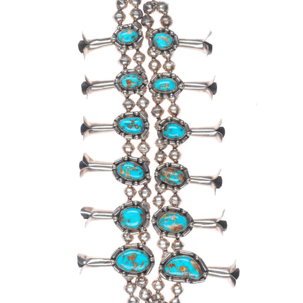 c1950 Navajo sterling silver high grade turquoise beaded squash blossom necklace