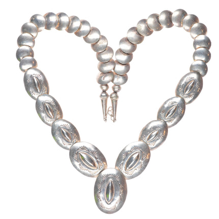 23.5" Southwestern sterling silver stamped pillow bead necklace