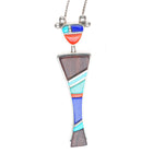 Sherian Honhongva Hopi sterling silver turquoise/coral/ironwood kachina pendant