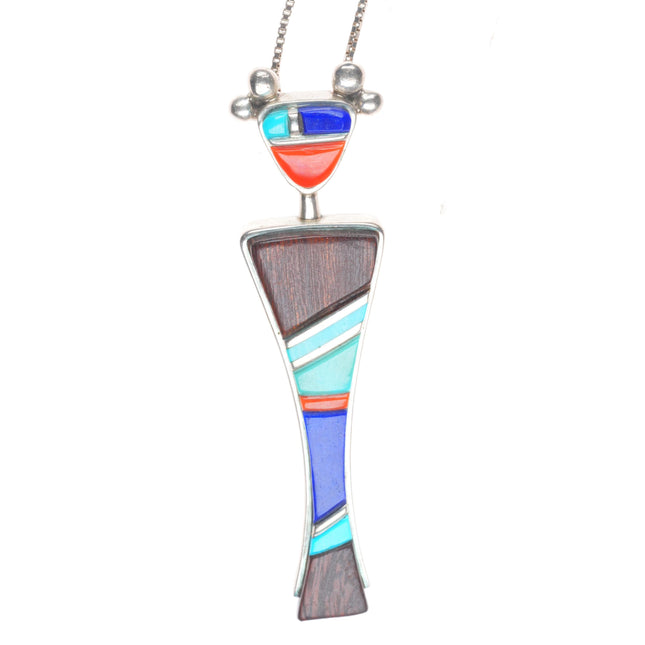 Sherian Honhongva Hopi sterling silver turquoise/coral/ironwood kachina pendant
