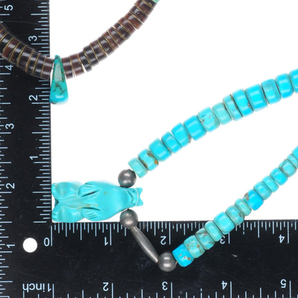 Vintage Santo Domingo/Kewa sterling silver turquoise beaded heishi necklaces