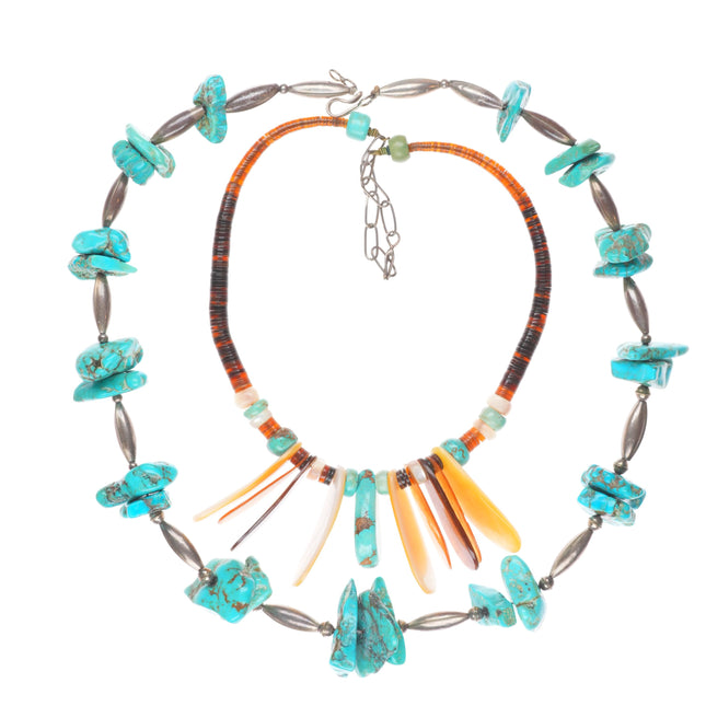 Vintage Santo Domingo/Navajo sterling silver turquoise beaded heishi necklaces