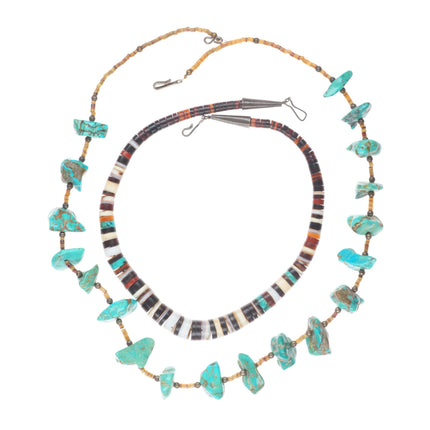 Vintage Santo Domingo/Kewa sterling silver-turquoise beaded heishi necklaces