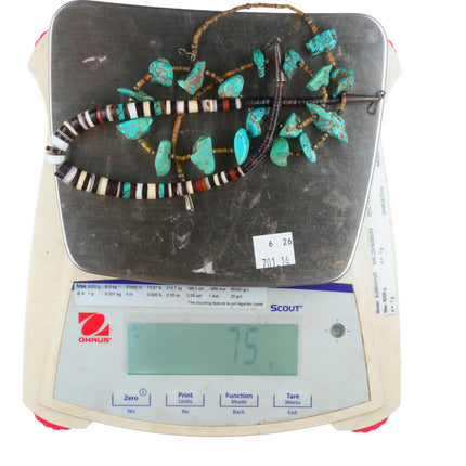 Vintage Santo Domingo/Kewa sterling silver-turquoise beaded heishi necklaces