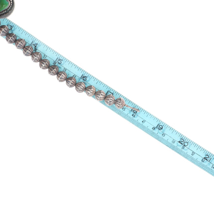 18" Vintage Navajo sterling silver turquoise tab pendants necklace fluted beads