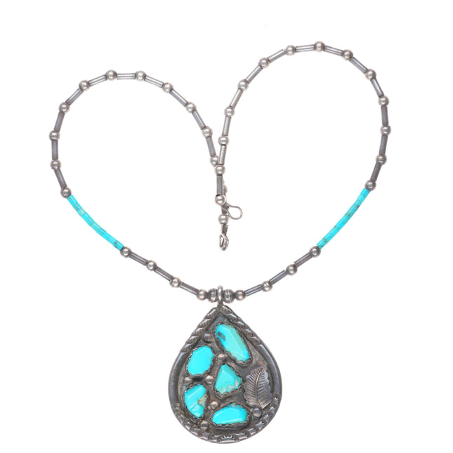 15.5" Penketewa Zuni vintage sterling silver beaded pendant necklace
