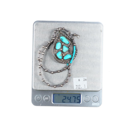 15.5" Penketewa Zuni vintage sterling silver beaded pendant necklace