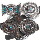Heavy vintage Navajo deep stamped/repousse sterling silver turquoise concho belt