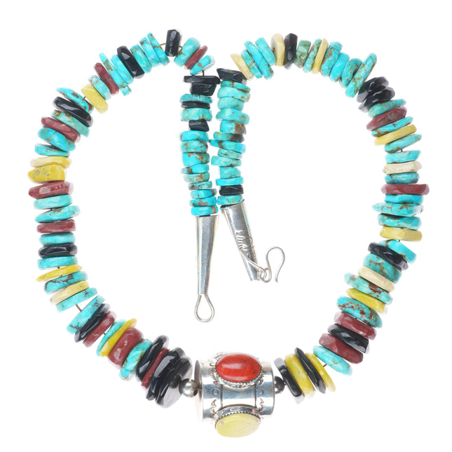 25.5" Vintage southwestern sterling silver turquoise/stone/shell heishi necklace