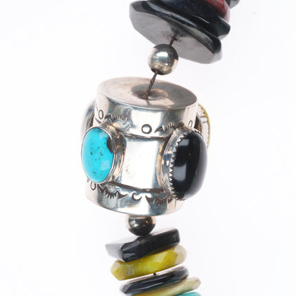 25.5" Vintage southwestern sterling silver turquoise/stone/shell heishi necklace