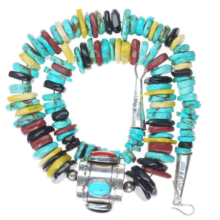 25.5" Vintage southwestern sterling silver turquoise/stone/shell heishi necklace