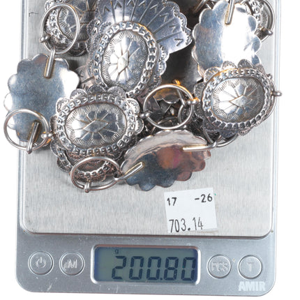 37" heavy vintage Navajo sterling silver hand stamped link concho belt