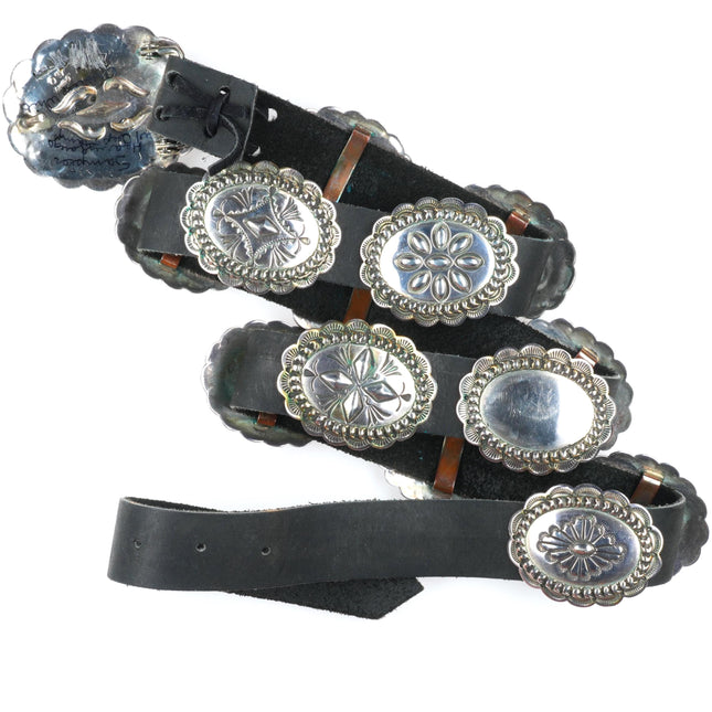 42" Vintage Orville White Navajo sterling silver deep stamped concho belt