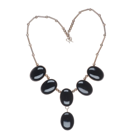 19" Frank Ramone Navajo sterling silver onyx modernist lariat style necklace